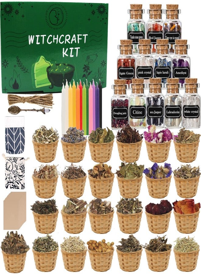 IRmm Witchcraft Supplies Kit, 85 PCS Wiccan Supplies and Tools, Include Dried Herbs, Crystal Jars, Colored Candles and Parchments, for Beginners Witches Pagan Altar Decor - Image 1